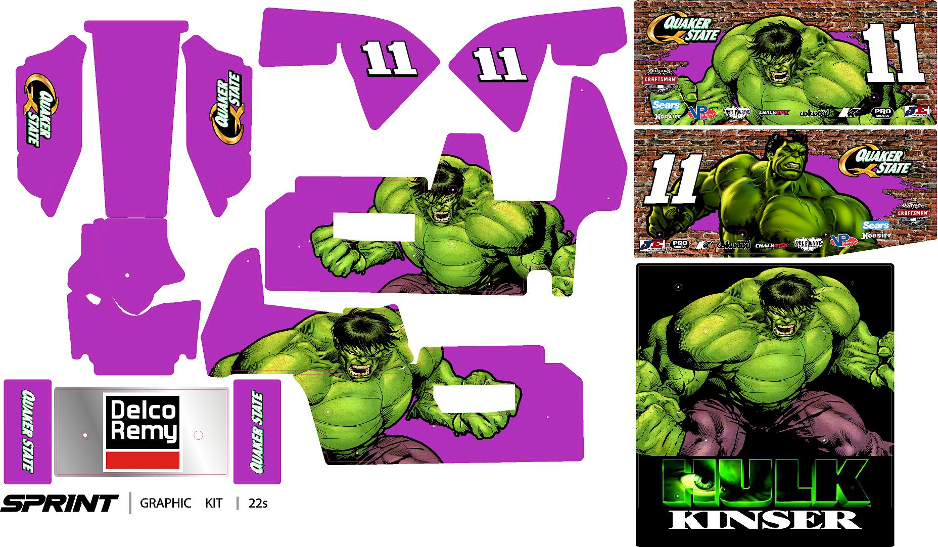 Steve Kinser 11 Incredible Hulk losi sprint car wrap